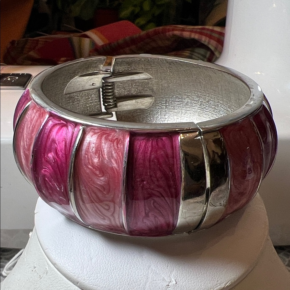 Pink and Silver Bangle Bracelet